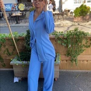 Blue matching pants and blazer